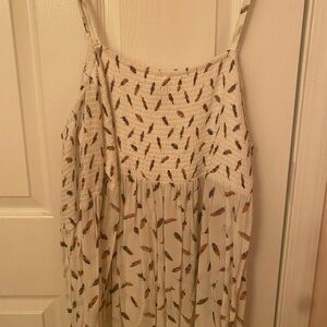 Torrid Cream and Brown Smocked top. Cold shoulder